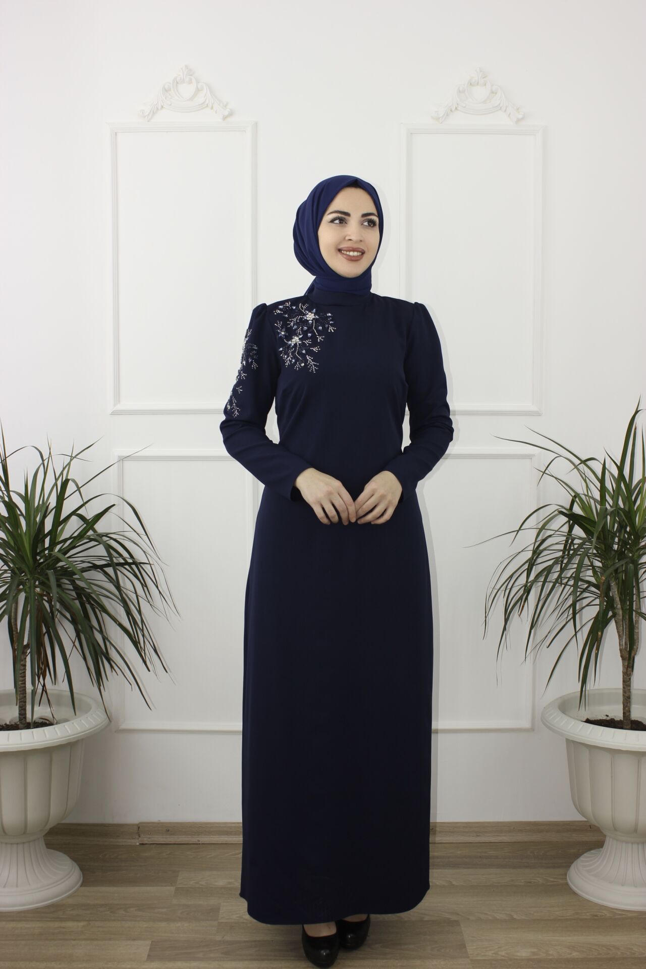 2241 - İPEK KALEM TAŞLI DOUBLE TESETTÜR ABİYE