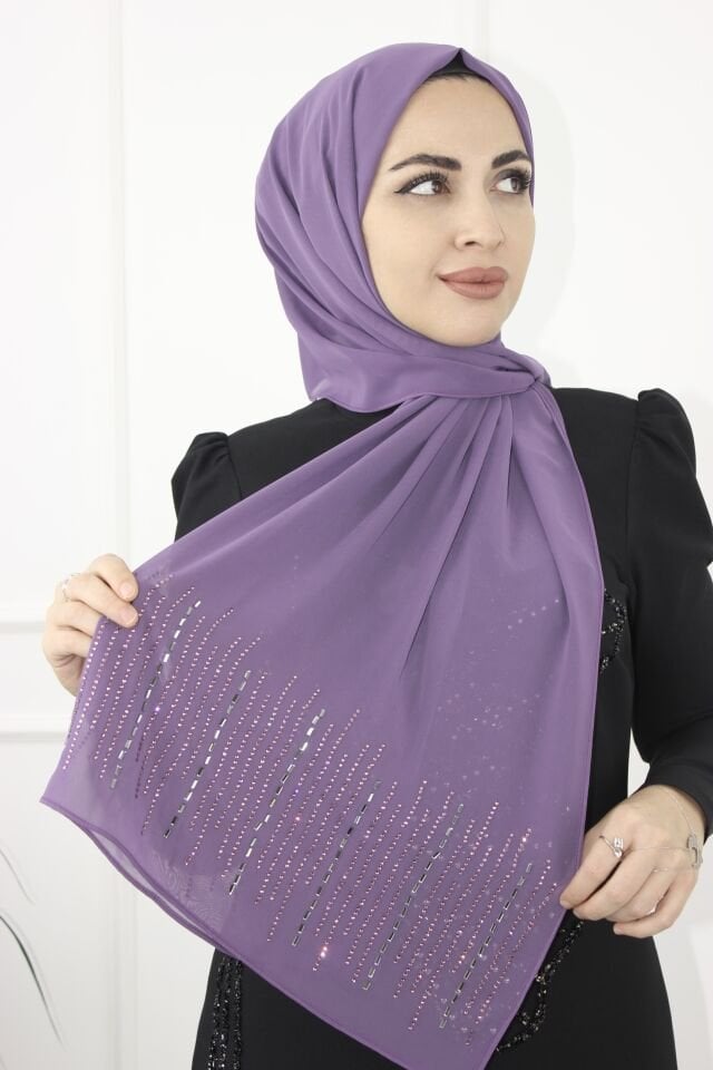 21403 - ZİGZAG ŞİFON TAŞLI ŞAL