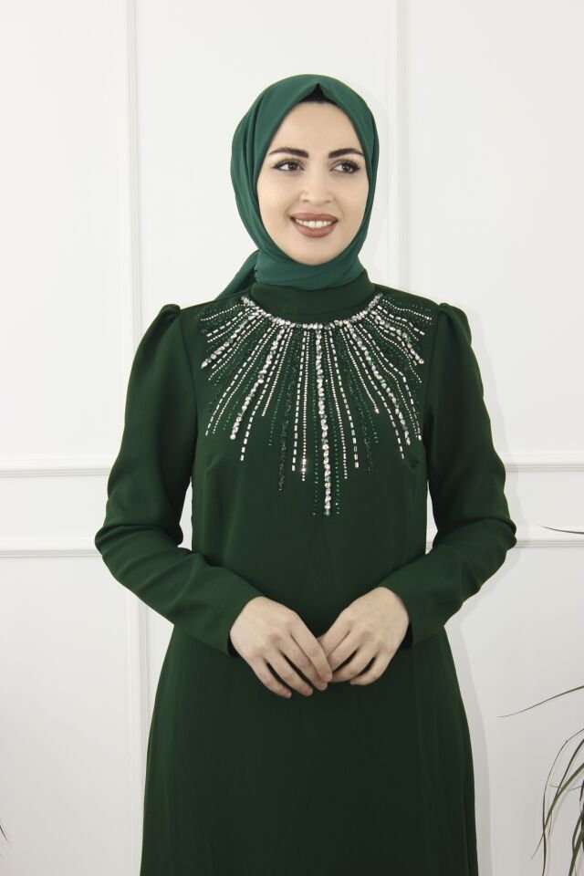 2226 - GÜN IŞIĞI KALEM TAŞLI KREP TESETTÜR ABİYE