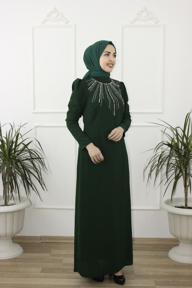 2226 - GÜN IŞIĞI KALEM TAŞLI KREP TESETTÜR ABİYE