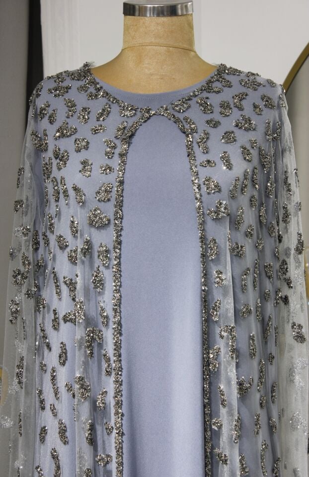 21303-PERLA 2'Lİ TAKIM TAŞLI ABAYA