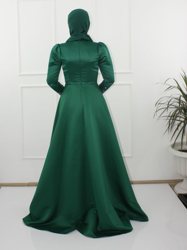 3633 - AHU PELERİNLİ SATEN TAŞLI TESETTÜR ABİYE